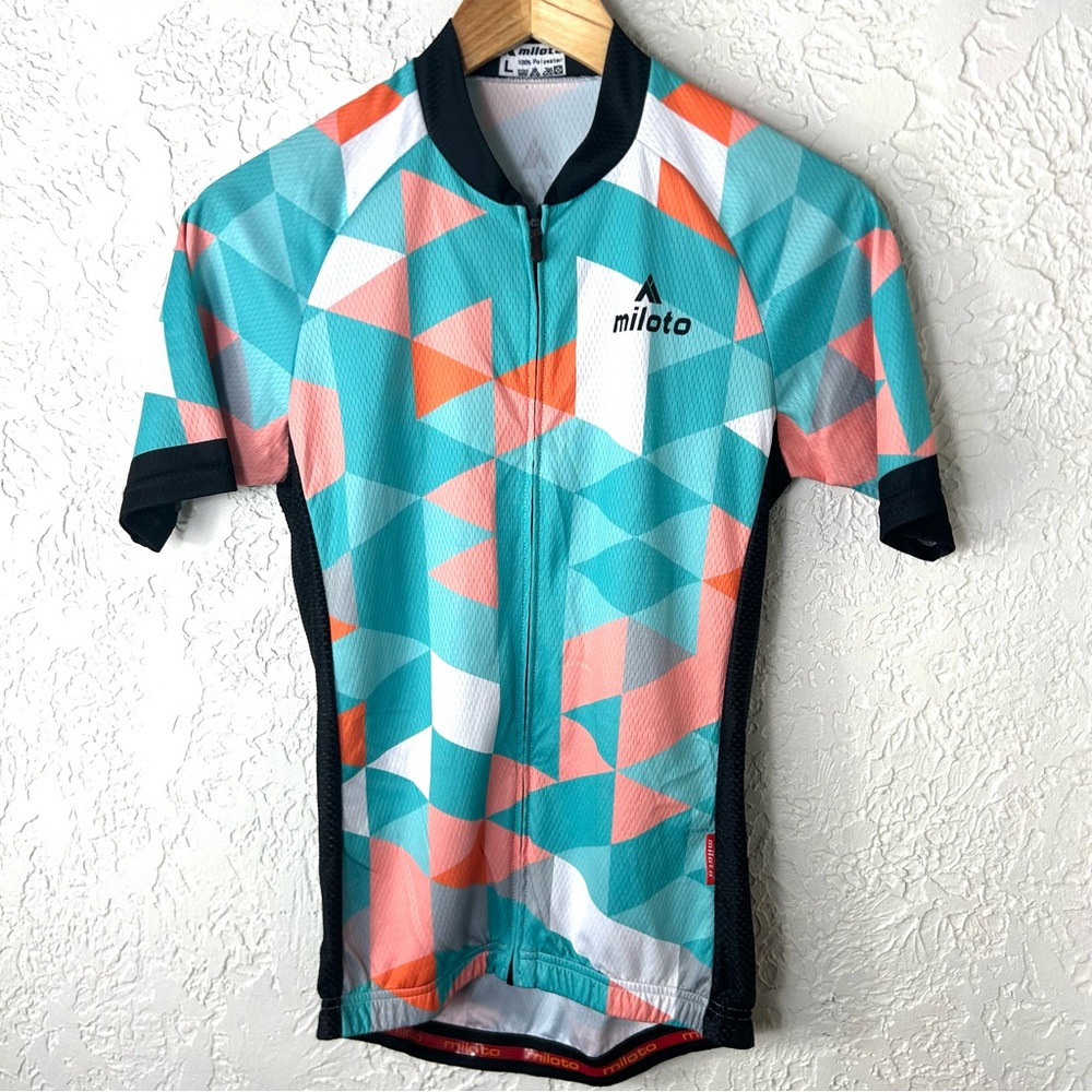 Miloto | Geometric Cycling Zip Up Short Sleeve Jersey Size L